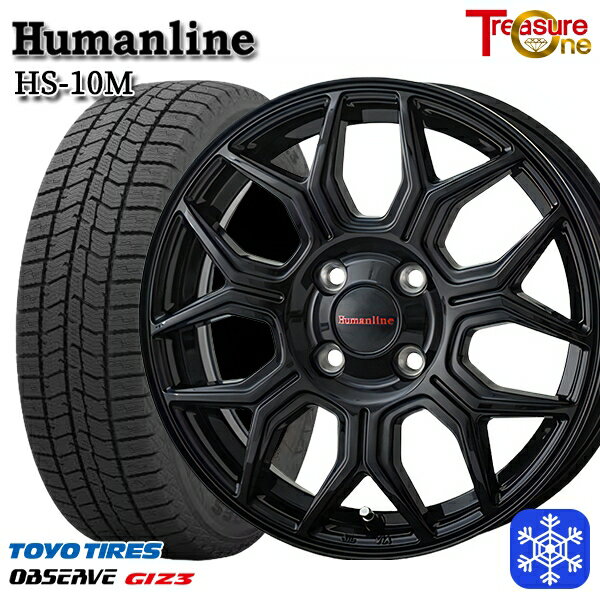 スタッドレスタイヤホイール4本セット 165/55R15 N-BOX タント 2024年製 トーヨー オブザーブ ギズ3 トレジャーワン ヒューマンライン HS10M ブラック 15インチ 5.0J 4H100