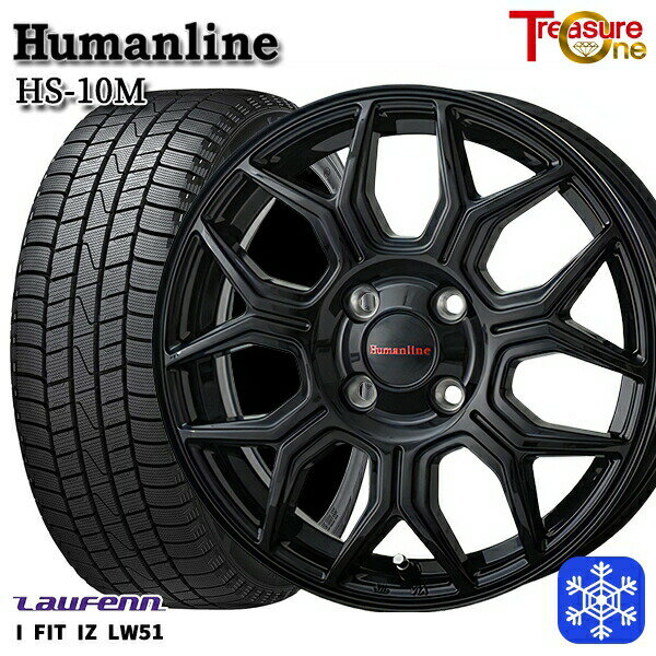 スタッドレスタイヤホイール4本セット 185/55R15 ノート マーチ デミオ 2022年製 ラウフェン LW51 トレジャーワン ヒューマンライン HS10M ブラック 15インチ 5.5J 4H100
