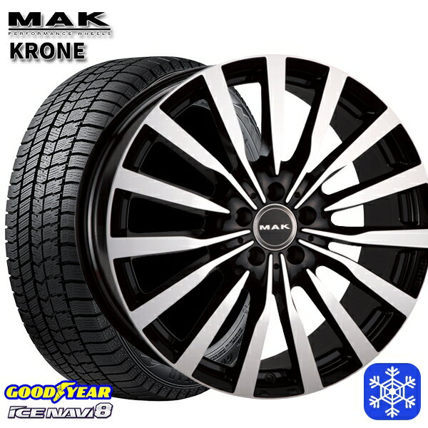 【取付対象】225/45R18 ベンツ Cクラス W205/W206用 2022～2023年製 グッドイヤー アイスナビ8 MAK KRONE ブラックミラー 18インチ 8.0J 5H112 +48 スタッドレスタイヤホイール4本セット