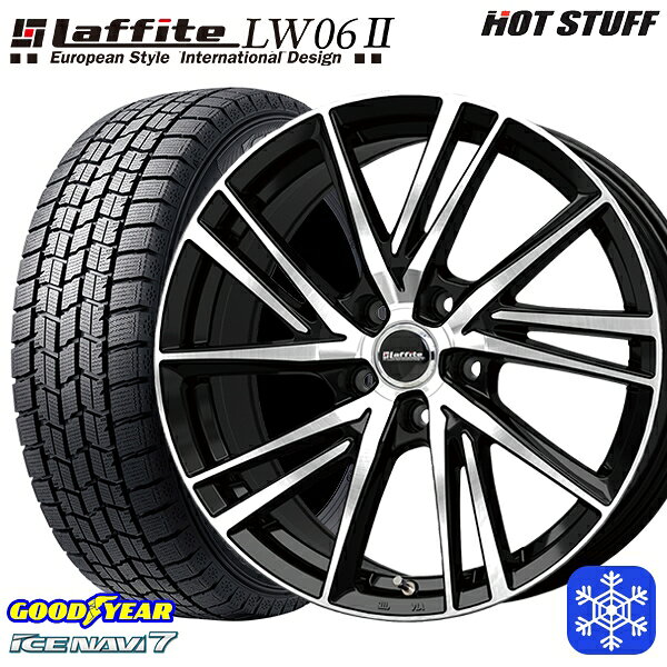 スタッドレスタイヤホイール4本セット 225/45R18 クラウン レヴォーグ 2023〜2024年製 グッドイヤー アイスナビ7 NAVI7 HotStuff ラフィット LW06-2 BK/P 18インチ7.0J 5H114.3