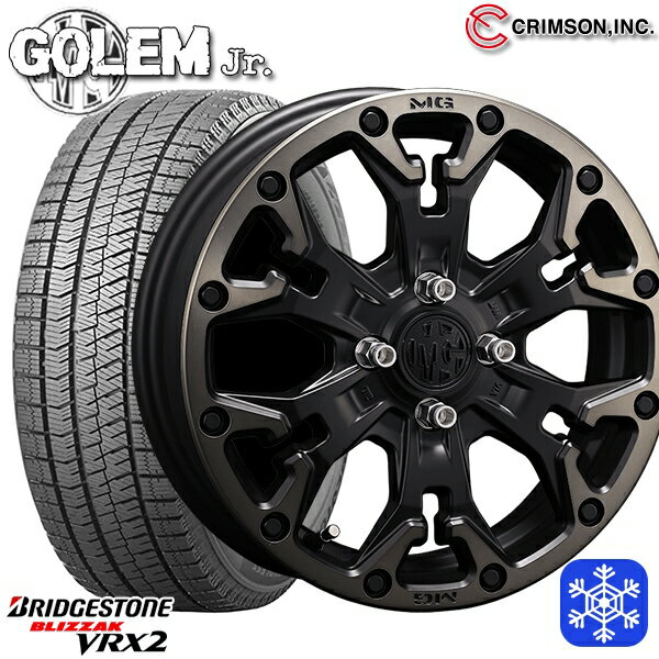 スタッドレスタイヤホイール4本セット 155/65R14 N-BOX タント 2023〜2024年製 ブリヂストン ブリザック VRX2 クリムソン MG ゴーレムJr. マットブラッククリア 14インチ 4.5J 4H100
