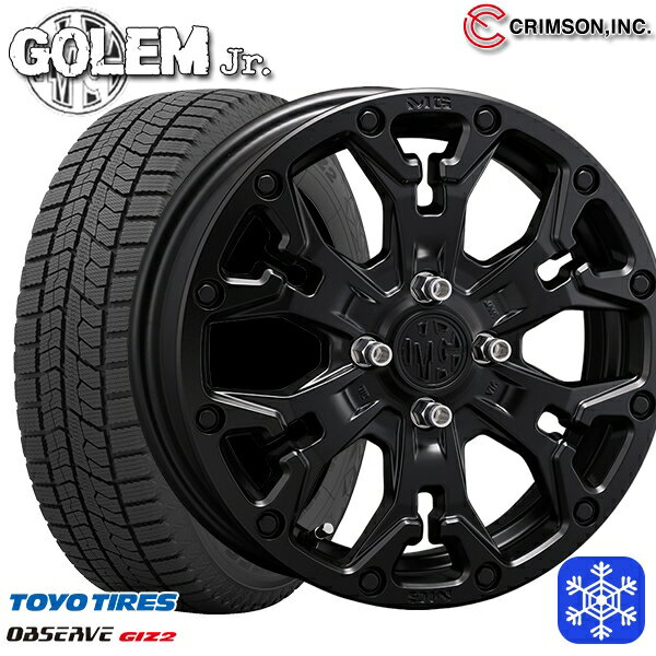 スタッドレスタイヤホイール4本セット 155/65R14 75Q 2023〜2024年製 トーヨー オブザーブ ギズ2 クリムソン MG ゴーレムJr. マットブラック 14インチ 4.5J 4H100