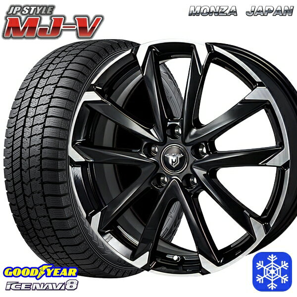 スタッドレスタイヤホイール4本セット 195/65R15 30/50プリウス インプレッサ 2023〜2024年製 グッドイヤー アイスナビ8 MONZA JPスタイル MJ-V ブラックメタリック/ポリッシュ 15インチ 6.0J 5H100