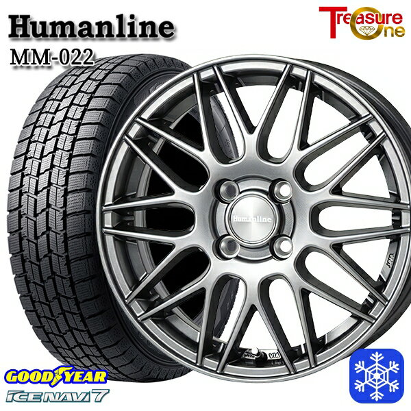 スタッドレスタイヤホイール4本セット 165/70R14 デミオ アクア スペイド 2023年製 グッドイヤー アイスナビ7 トレジャーワン ヒューマンライン MM022 ダークグレー 14インチ 5.5J 4H100