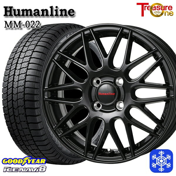 スタッドレスタイヤホイール4本セット 155/65R13 モコ ルークス 2022〜2023年製 グッドイヤー アイスナビ8 トレジャーワン ヒューマンライン MM022 ブラック 13インチ 4.0J 4H100