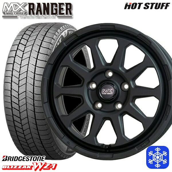 スタッドレスタイヤホイール4本セット 205/55R16 アクセラ リーフ 2025年製 ブリヂストン ブリザック WZ1 HotStuff マッドクロス レンジャー マットブラック 16インチ 7.0J 5H114.3