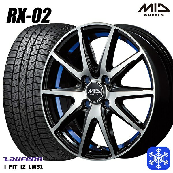 スタッドレスタイヤホイール4本セット 185/55R15 ノート マーチ デミオ 2022年製 ラウフェン LW51 MID シュナイダー RX-02 BLUE 15インチ 5.5J 4H100