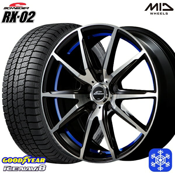 【取付対象】195/65R15 30/50プリウス インプレッサ 数量限定 2021年製 グッドイヤー アイスナビ8 MID シュナイダー RX-02 BLUE 15インチ 6.0J 5穴 100 スタッドレスタイヤホイール4本セット 送料無料