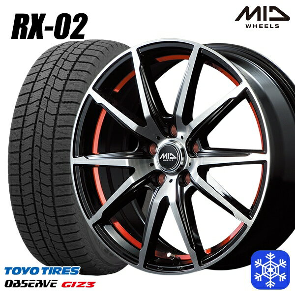スタッドレスタイヤホイール4本セット 215/65R16 98Q アルファード ヴェルファイア 2024年製 トーヨー オブザーブ ギズ3 MID シュナイダー RX-02 RED 16インチ 6.5J 5H114.3