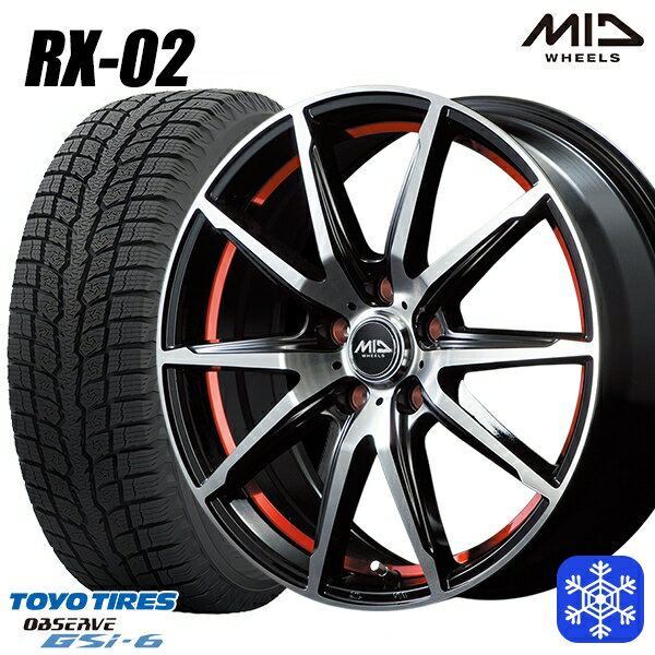 スタッドレスタイヤホイール4本セット 225/55R18 デリカD5 エクストレイル 2022〜2023年製 トーヨー オブザーブ GSi-6 MID シュナイダー RX-02 RED 18インチ 8.0J 5H114.3