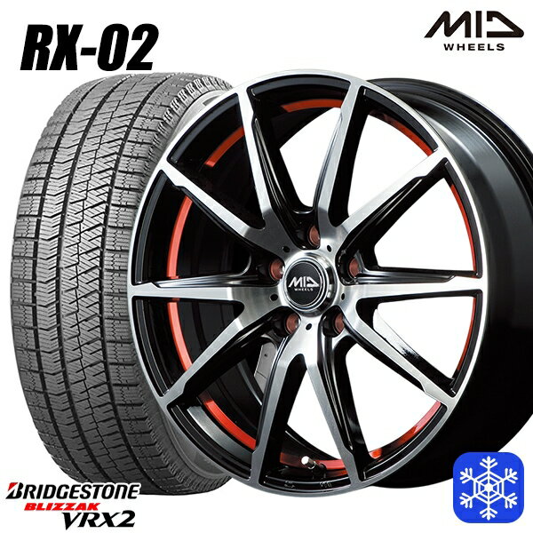 【取付対象】205/55R17 ノア ヴォクシー 2021〜2022年製 ブリヂストン ブリザック VRX2 MID シュナイダー RX-02 RED 17インチ 7.0J 5穴 114.3 スタッドレスタイヤホイール4本セット 送料無料