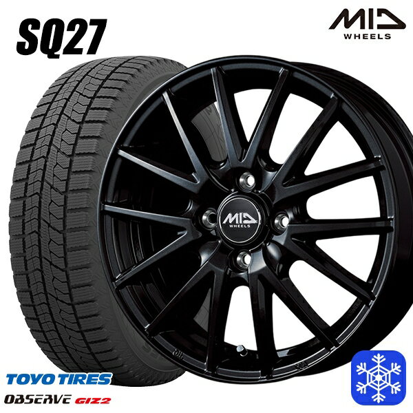 スタッドレスタイヤホイール4本セット 155/65R14 75Q 2023〜2024年製 トーヨー オブザーブ ギズ2 MID シュナイダー SQ27 ブラック 14インチ 4.5J 4H100