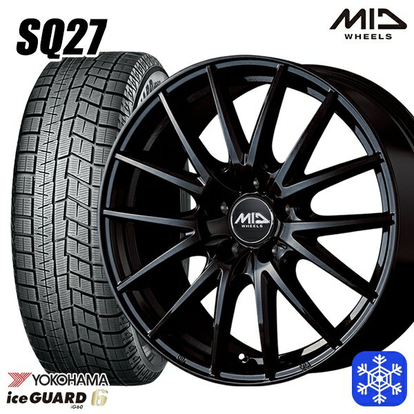 【取付対象】195/60R17 60系プリウス 2021年製 ヨコハマ アイスガード IG60 MID シュナイダー SQ27 ブラック 17インチ 7.0J 5穴 114.3 スタッドレスタイヤホイール4本セット 送料無料