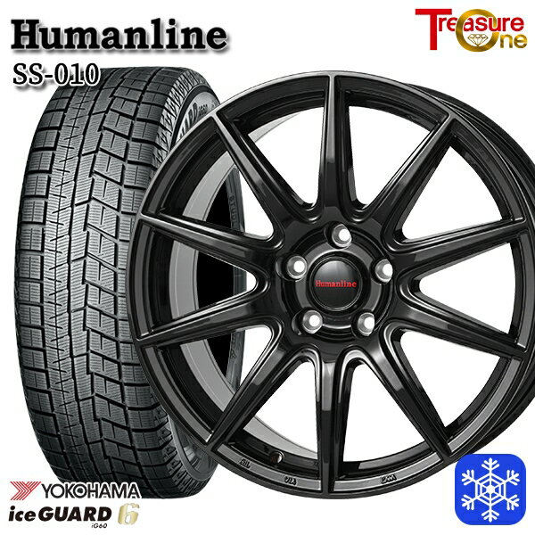 スタッドレスタイヤホイール4本セット 195/60R16 ウィッシュ イスト 2023年製 ヨコハマ アイスガード IG60 トレジャーワン ヒューマンライン SS010 ブラック 16インチ 6.5J 5H100