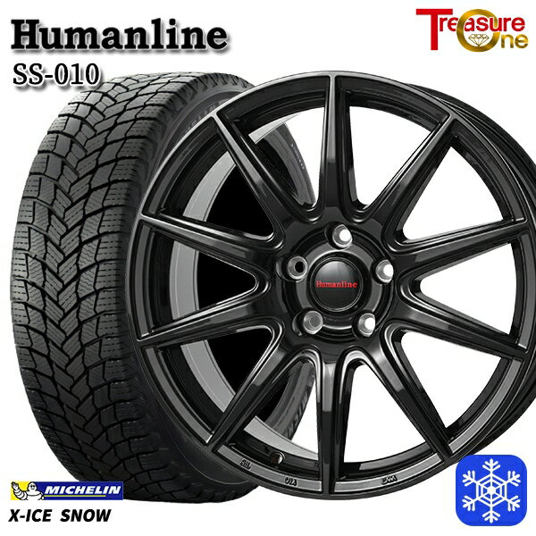 スタッドレスタイヤホイール4本セット 215/45R18 キックス マツダ3 2024〜2025年製 ミシュラン エックスアイススノー トレジャーワン ヒューマンライン SS010 BK 18インチ 7.0J 5H114.3