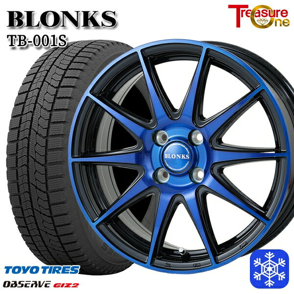 スタッドレスタイヤホイール4本セット 165/55R14 モコ ルークス 2022〜2023年製 トーヨー オブザーブ ギズ2 レジャーワン ブロンクス TB001S ブルークリア 14インチ 4.5J 4H100