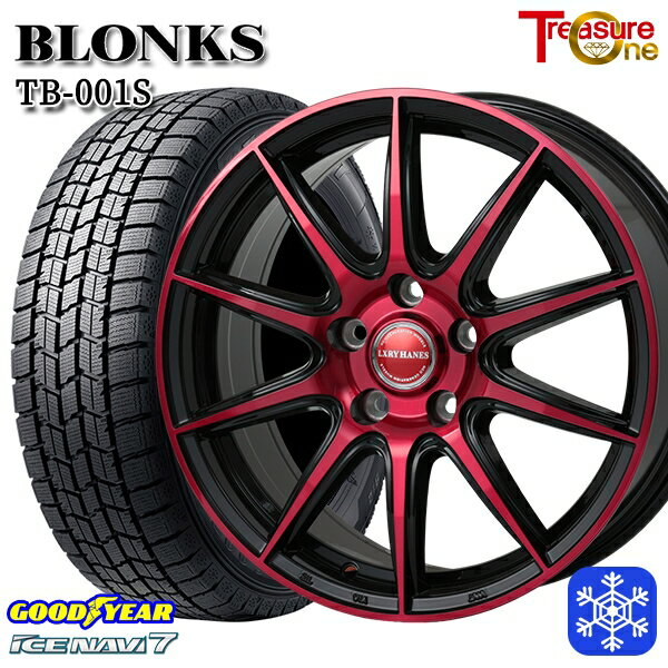 スタッドレスタイヤホイール4本セット 225/45R18 クラウン レヴォーグ 2023〜2024年製 グッドイヤー アイスナビ7 NAVI7 レジャーワン ブロンクス TB001S BP/レッドクリア 18インチ7.0J 5H114.3