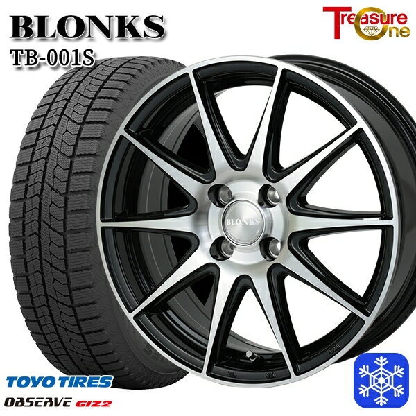 スタッドレスタイヤホイール4本セット 165/55R14 モコ ルークス 2022〜2023年製 トーヨー オブザーブ ギズ2 トレジャーワン ブロンクス TB001S ブラックポリッシュ 14インチ 4.5J 4H100