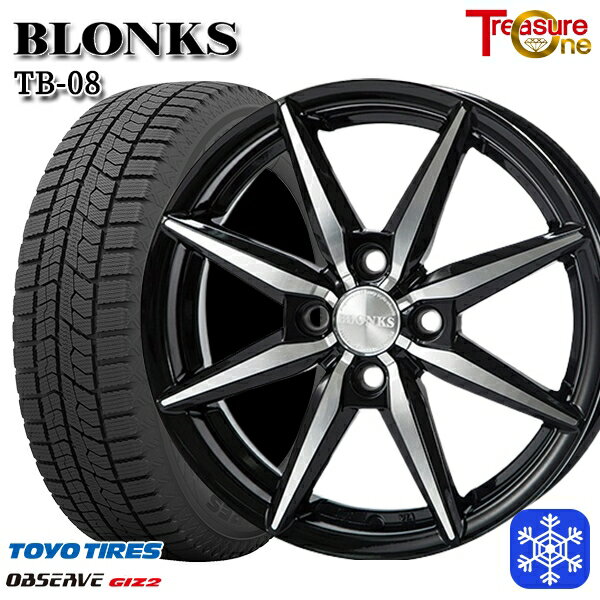 スタッドレスタイヤホイール4本セット 155/65R14 75Q 2023〜2024年製 トーヨー オブザーブ ギズ2 トレジャーワン ブロンクス TB08 ブラックポリッシュ 14インチ 4.5J 4H100