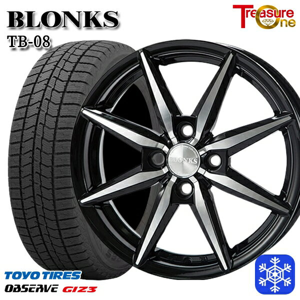 スタッドレスタイヤホイール4本セット 165/55R14 モコ ルークス 2024年製 トーヨー オブザーブ ギズ3 トレジャーワン ブロンクス TB08 ブラックポリッシュ 14インチ 4.5J 4H100