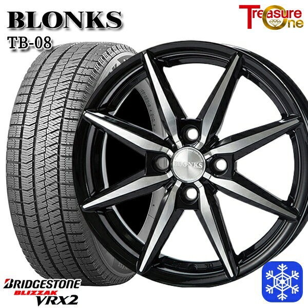 スタッドレスタイヤホイール4本セット 165/55R14 モコ ルークス 2023〜2024年製 ブリヂストン ブリザック VRX2 トレジャーワン ブロンクス TB08 ブラックポリッシュ 14インチ 4.5J 4H100