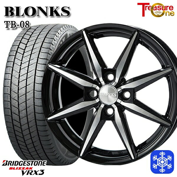 スタッドレスタイヤホイール4本セット 165/55R14 モコ ルークス 2023〜2024年製 ブリヂストン ブリザック VRX3 トレジャーワン ブロンクス TB08 ブラックポリッシュ 14インチ 4.5J 4H100