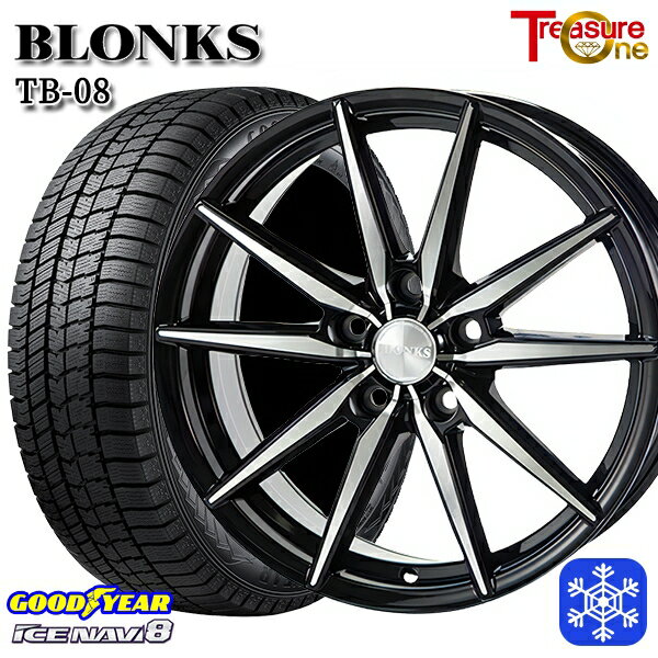 スタッドレスタイヤホイール4本セット 195/60R16 ウィッシュ イスト 2023〜2024年製 グッドイヤー アイスナビ8 トレジャーワン ブロンクス TB08 ブラックポリッシュ 16インチ 6.5J 5H100