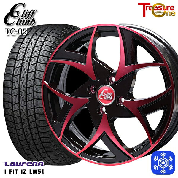 スタッドレスタイヤホイール4本セット 185/55R15 ノート マーチ デミオ 2022年製 ラウフェン LW51 トレジャーワン クリフクライム TC05 BP/レッドクリア 15インチ 5.5J 4H100