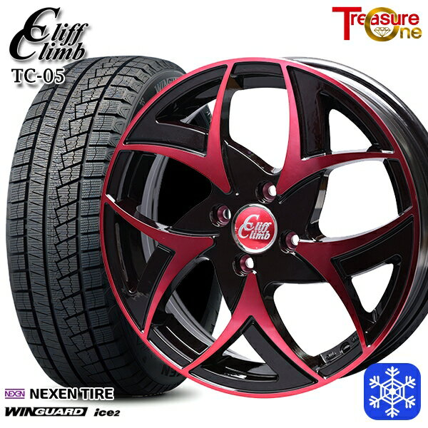 スタッドレスタイヤホイール4本セット 165/55R14 モコ ルークス 2025年製 ネクセン ウィンガードアイス2 トレジャーワン クリフクライム TC05 BP/レッドクリア 14インチ 4.5J 4H100
