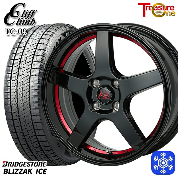 スタッドレスタイヤホイール4本セット 195/55R16 カローラ フィット 2021〜2022年製 ブリヂストン ブリザックアイス トレジャーワン クリフクライム TC09 BK/レッド 16インチ 6.0J 4H100