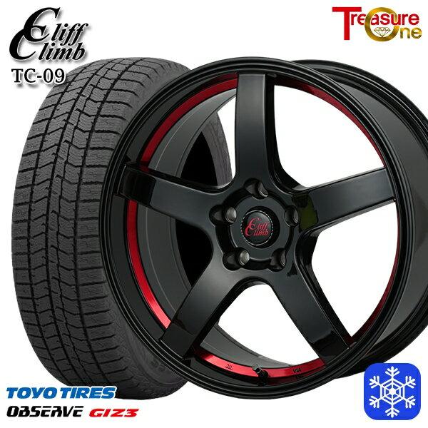 スタッドレスタイヤホイール4本セット 205/55R17 ノア ヴォクシー 2024年製 トーヨー オブザーブ ギズ3 トレジャーワン クリフクライム TC09 BK/レッド 17インチ 7.0J 5H114.3
