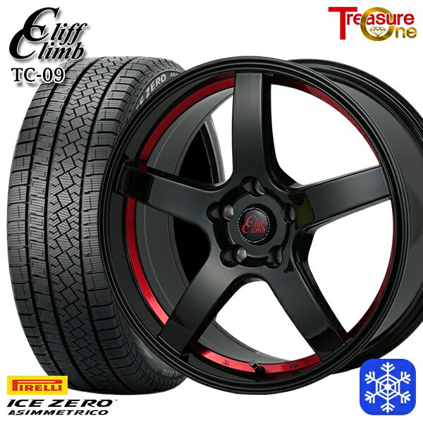 スタッドレスタイヤホイール4本セット 225/60R17 アルファード ヴェルファイア 2022〜2023年製 ピレリ アイスゼロアシンメトリコ トレジャーワン クリフクライム TC09 BK/レッド 17インチ 7.0J 5H114.3
