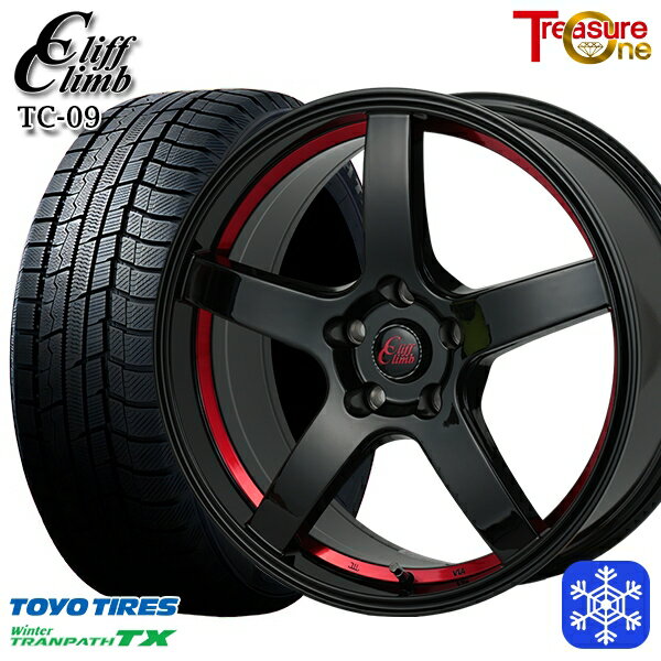 スタッドレスタイヤホイール4本セット 215/50R18 ヤリスクロス ジューク 2022〜2023年製 トーヨー ウィンタートランパス TX トレジャーワン クリフクライム TC09 BK/レッド 18インチ 7.0J 5H114.3