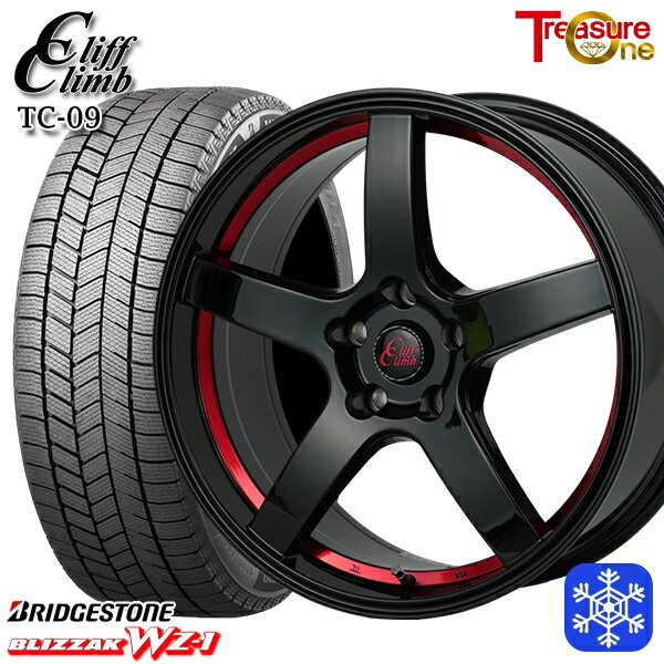 スタッドレスタイヤホイール4本セット 215/45R18 ライズHB ロッキーHB 2025年製 ブリヂストン ブリザック WZ1 トレジャーワン クリフクライム TC09 RED 18インチ 7.0J 5H100