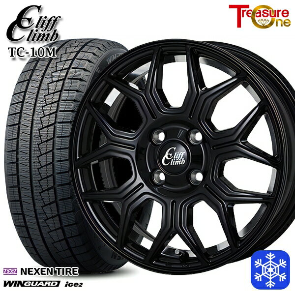 【取付対象】155/65R14 N-BOX タント 2023年製 ネクセン WINGUARD ice2 トレジャーワン クリフクライム TC10M BK 14インチ 4.5J 4穴 100 スタッドレスタイヤホイール4本セット 送料無料