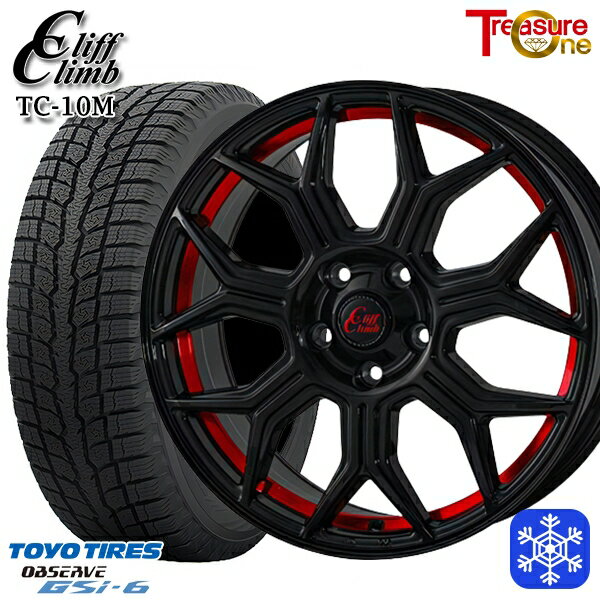 スタッドレスタイヤホイール4本セット 225/55R18 デリカD5 エクストレイル 2022〜2023年製 トーヨー オブザーブ GSi-6 トレジャーワン クリフクライム TC10M BK/レッド 18インチ 8.0J 5H114.3