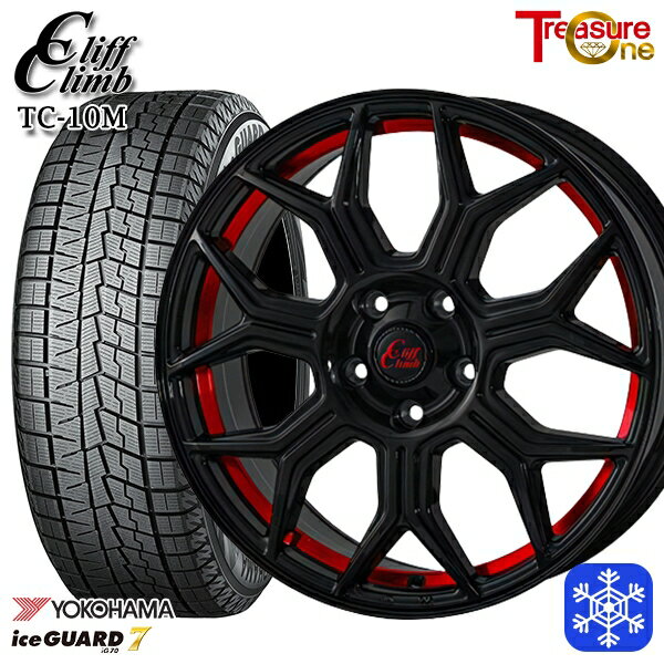 スタッドレスタイヤホイール4本セット 235/50R18 アルファード ヴァルファイア 2022〜2023年製 ヨコハマ アイスガード IG70 トレジャーワン クリフクライム TC10M BK/レッド 18インチ 7.0J 5H114.3