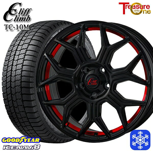 スタッドレスタイヤホイール4本セット 225/55R18 デリカD5 エクストレイル 2022〜2023年製 グッドイヤー アイスナビ8 トレジャーワン クリフクライム TC10M BK/レッド 18インチ 7.0J 5H114.3