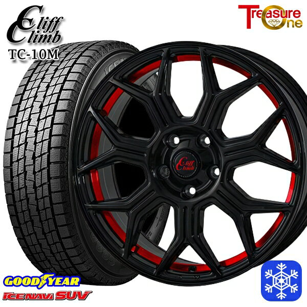 スタッドレスタイヤホイール4本セット 235/60R18 レクサスRX 2022〜2023年製 グッドイヤー アイスナビSUV トレジャーワン クリフクライム TC10M BK/レッド 18インチ 7.0J 5H114.3