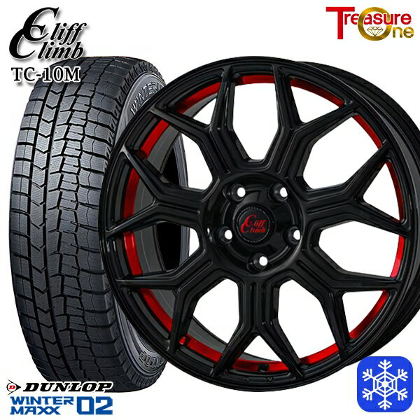 スタッドレスタイヤホイール4本セット 225/45R18 98T XL クラウン レヴォーグ 2025年製 ダンロップ ウィンターマックス WM02 ■ トレジャーワン クリフクライム TC10M BK/レッド 18インチ 8.0J 5H114.3