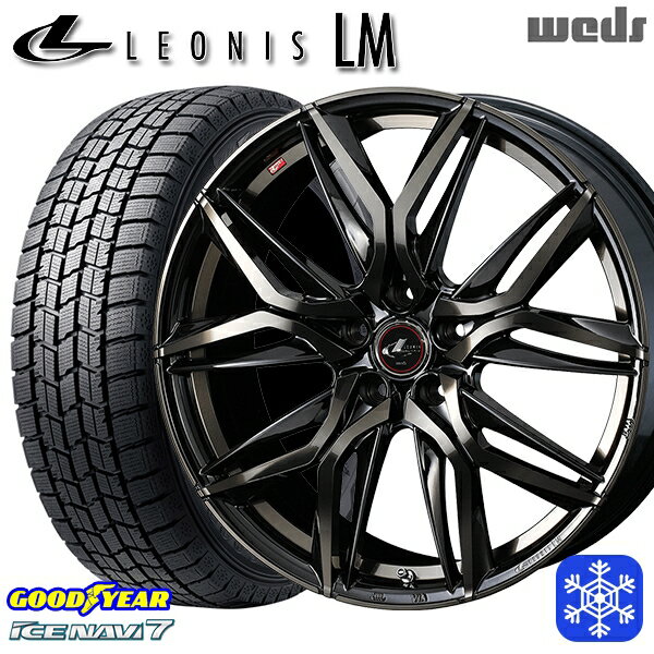 【取付対象】205/60R16 エスティマ マツダ3 2023年製 グッドイヤー アイスナビ7 Weds ウェッズ レオニス LM PBMC/TI 16インチ 6.5J 5H114.3 スタッドレスタイヤホイール4本セット