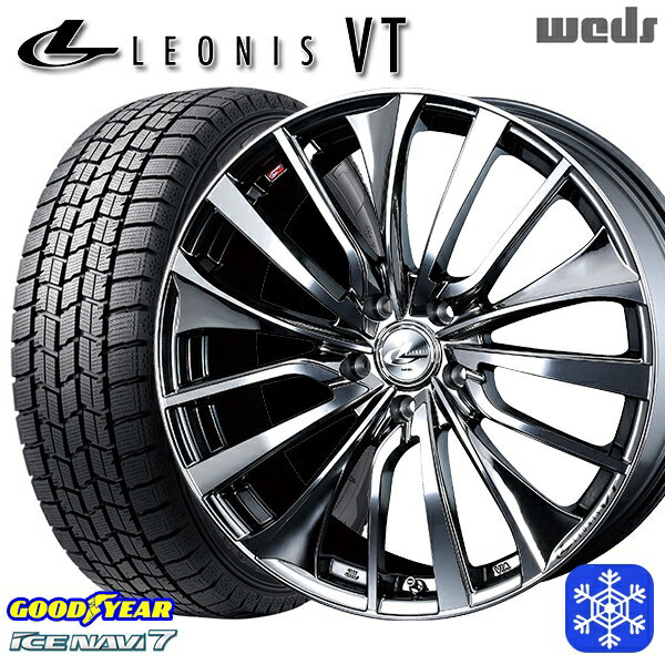 【取付対象】225/45R18 クラウン レヴォーグ 2021〜2022年製 グッドイヤー アイスナビ7 Weds ウェッズ レオニス VT BMCMC 18インチ7.0J 5穴 114.3 スタッドレスタイヤホイール4本セット 送料無料