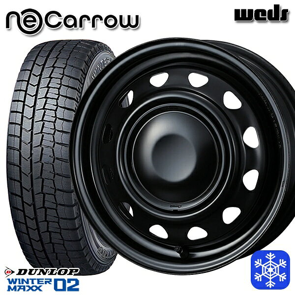 スタッドレスタイヤホイール4本セット 155/65R14 75Q 2023〜2024年製 ダンロップ ウィンターマックス WM02 Weds ウェッズ ネオキャロ セミマットブラック/ブラックキャップ 14インチ 4.5J 4H100