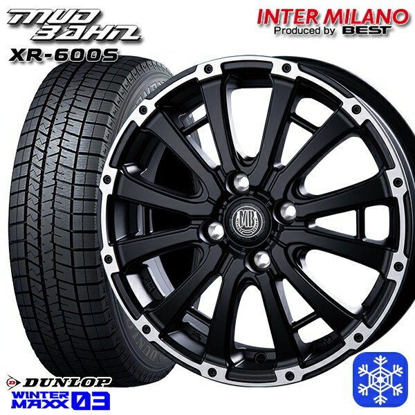 スタッドレスタイヤホイール4本セット 155/65R14 N-BOX タント 2023〜2024年製 ダンロップ ウィンターマックス WM03 インターミラノ マッドバーン XR-600S SGB/RP 14インチ 4.5J 4H100