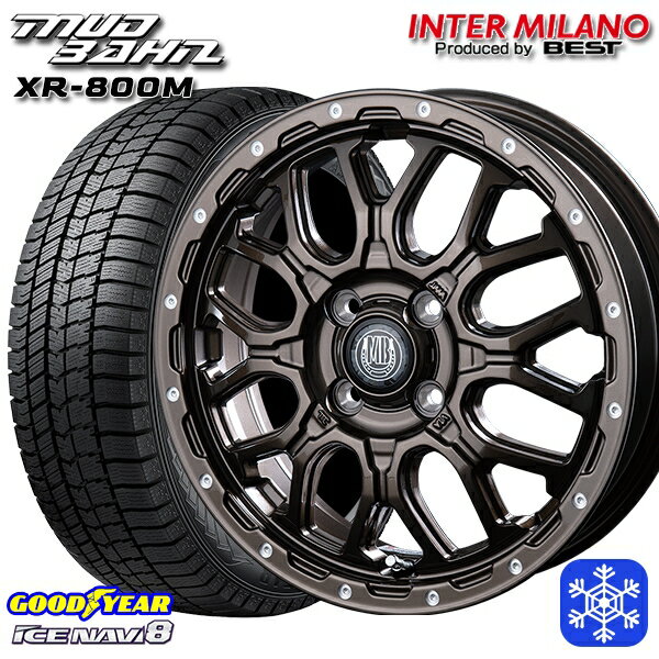 スタッドレスタイヤホイール4本セット 165/55R15 N-BOX タント 2023〜2024年製 グッドイヤー アイスナビ8 インターミラノ マッドバーン XR-800M GBR/PP 15インチ 4.5J 4H100