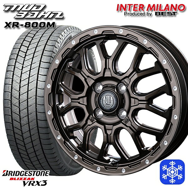 スタッドレスタイヤホイール4本セット 165/60R15 ハスラー ソリオ 2024〜2025年製 ブリヂストン ブリザック VRX3 インターミラノ マッドバーン XR-800M GBR/PP 15インチ 4.5J 4H100