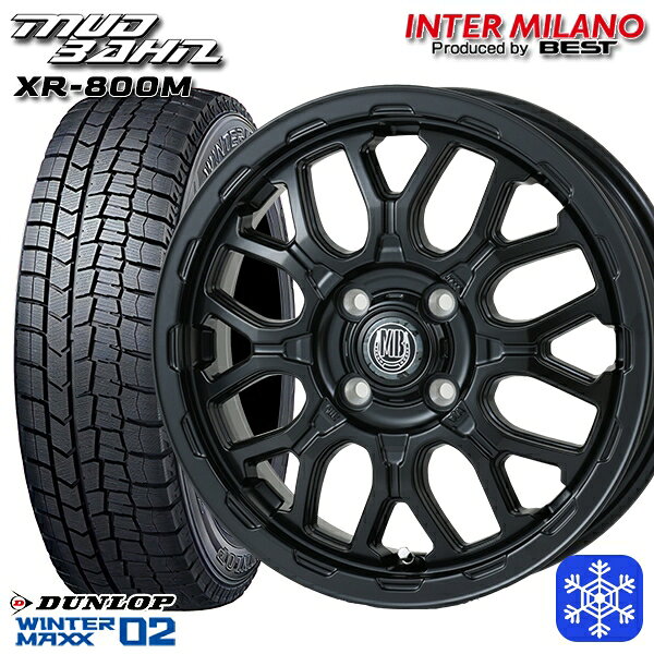 スタッドレスタイヤホイール4本セット 155/65R14 75Q 2024〜2025年製 ダンロップ ウィンターマックス WM02 インターミラノ マッドバーン XR-800M MBK 14インチ 4.5J 4H100