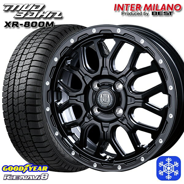 スタッドレスタイヤホイール4本セット 165/55R15 N-BOX タント 2023〜2024年製 グッドイヤー アイスナビ8 インターミラノ マッドバーン XR-800M MBK/PP 15インチ 4.5J 4H100