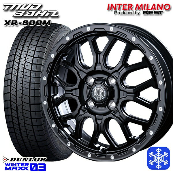 スタッドレスタイヤホイール4本セット 165/55R15 N-BOX タント 2023〜2024年製 ダンロップ ウィンターマックス WM03 インターミラノ マッドバーン XR-800M MBK/PP 15インチ 4.5J 4H100