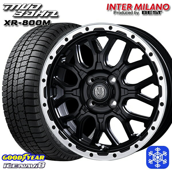 スタッドレスタイヤホイール4本セット 165/55R15 N-BOX タント 2023〜2024年製 グッドイヤー アイスナビ8 インターミラノ マッドバーン XR-800M MBK/RP 15インチ 4.5J 4H100